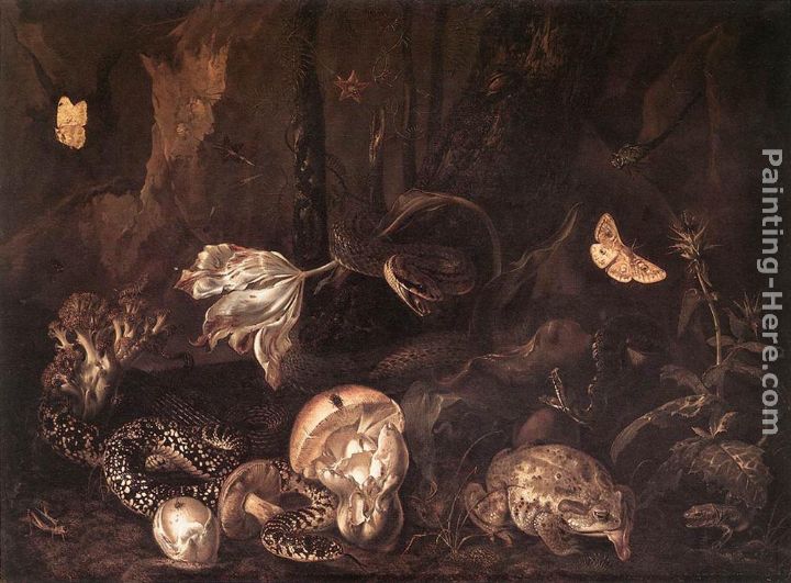 Still-Life with Insects and Amphibians painting - Otto Marseus Van Schrieck Still-Life with Insects and Amphibians art painting
